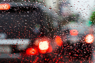 Raining on street bokeh background