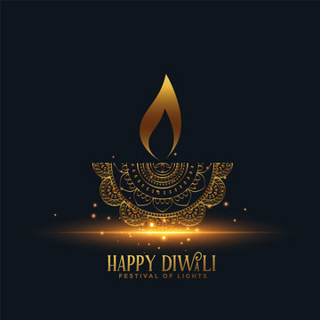 beautiful golden diya happy diwali background design