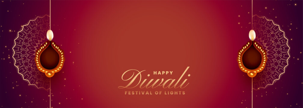 stylish happy diwali long banner with text space