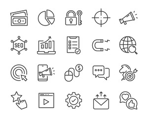 set of seo icons, website, marketing, advertise, ads