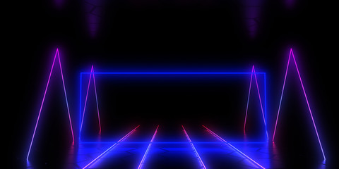 3D abstract background with neon lights . 3d illustration