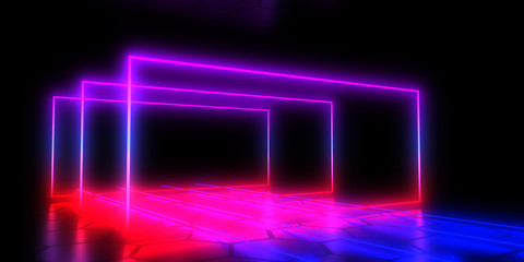 3D abstract background with neon lights . 3d illustration