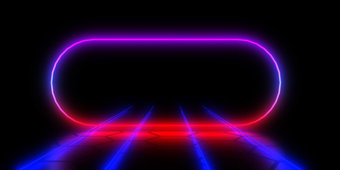 3D abstract background with neon lights . 3d illustration