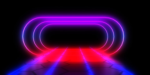 3D abstract background with neon lights . 3d illustration