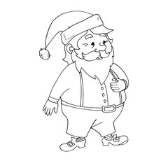 Santa Claus. New year and Christmas line art, doodle, sketch, hand drawn. Simple illustration for greeting cards, calendars, prints, children's coloring book.
