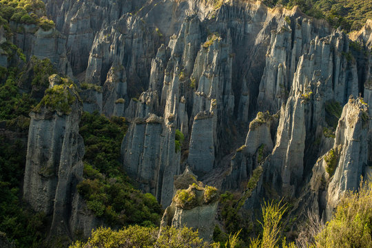 Pinnacles rock formations towing above the forest In Wairarapa New Zealand