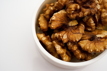 Walnut kernels isolated on white background