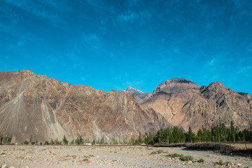 Beautiful sand dune and high mountain at Nubra valley, Leh Ladakh, India.