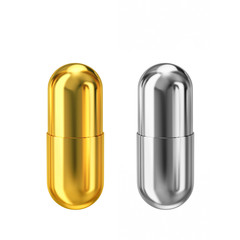 Gold and silver metal capsules isolated on white