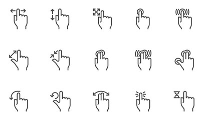 Touch vector line icons set. Gesture icons for touch devices, touch screen. Editable stroke. 48x48 Pixel Perfect.