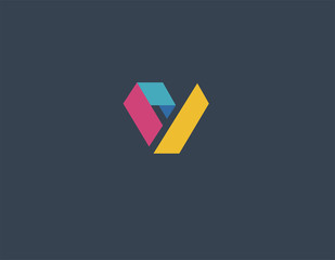 Geometric multicolored logo letter V for company or website