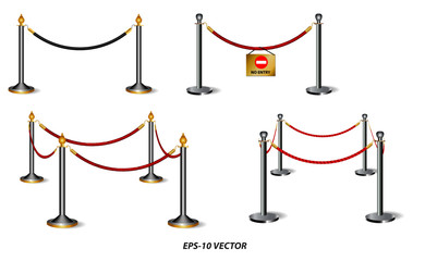 set of golden barricade or stand barrier rope isolated. easy to modify