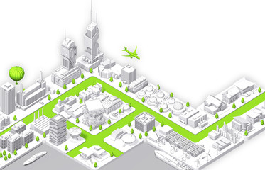Future isometric city_2 with 3d rendering
