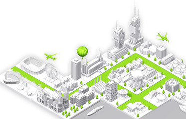 Future isometric city_1 with 3d rendering