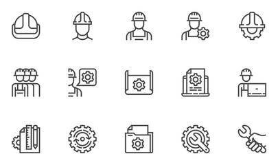 Engineering vector line icons set. Manufacturing, engineer, blueprint. Editable stroke. 48x48 Pixel Perfect.