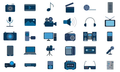 Media icon set for web design and mobile apps
