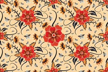 Möbelaufkleber Seamless pattern with floral Illustration, Indonesian batik motif © Deni