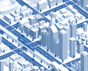 city isometric new2 darkblue with 3d rendering