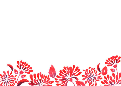 Red chrysanthemum flower border watercolor hand painting for decoration on Chinese new year festival.