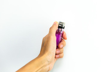 Sparking lighter hold up isolated on white background