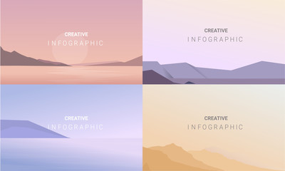 landscape illustration set, Vector banners set with polygonal landscape illustration, Minimalist style.
