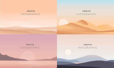 Landscapes vector in a flat style. Natural wallpapers are a minimalist, polygonal concept.