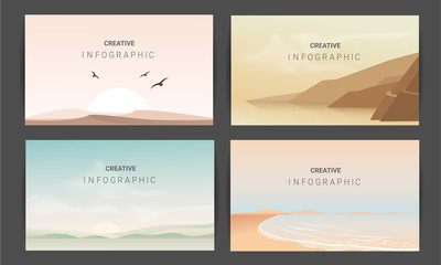 landscape illustration set, Vector banners set with polygonal landscape illustration, Minimalist style.