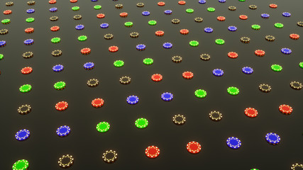 three-dimensional models of chips on a dark background. 3d rendering illustration