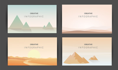 landscape illustration set, Vector banners set with polygonal landscape illustration, Minimalist style.