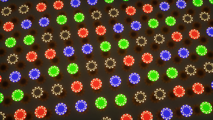 three-dimensional models of chips on a dark background. 3d rendering illustration