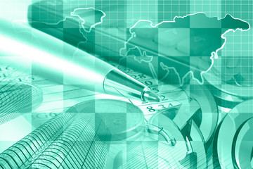 Mail signs, table and buildings