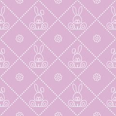 Seamless pattern with rabbits and florets.