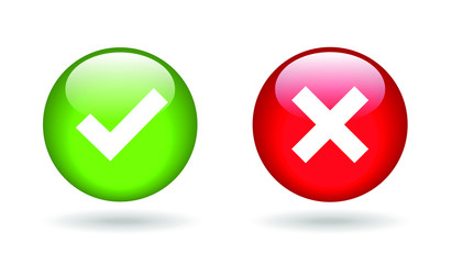 Yes and no check marks glossy buttons. Vector illustration icon.