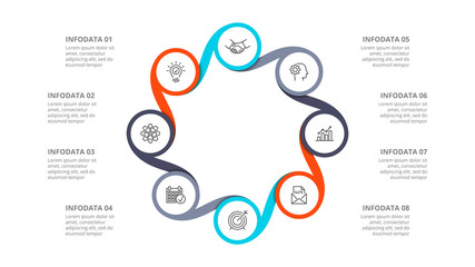 Business data visualization. Abstract elements of cycle diagram with 8 steps, options, parts or processes. Vector business template for presentation. Creative concept for infographic.