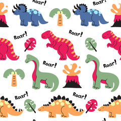 Colourful cute dinosaur seamless pattern - 293955111
