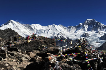 Nepal. Himalayas. Panorama of the Himalayan mountains from the top of Mount Gokyo. Trekking in the...