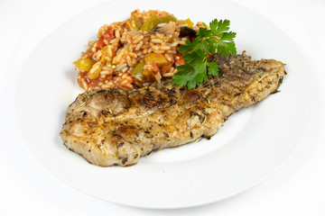 escalope de porc et riz à al ratatouille