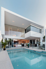 Fototapeta na wymiar Modern house exterior with swimming pool