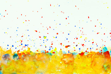 Colorful watercolor painted and dropped on white paper for abstract background.