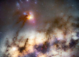 Beautiful core of milky way with Rho Ophiuchi cloud complex. Long exposure photograph.