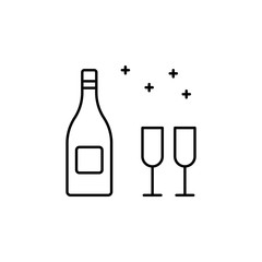 champagne, Christmas, glass line icon on white background