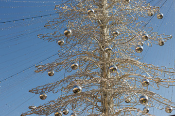 Christmas souvenirs on the counter in Europe, Painted glass Christmas balls with fairy tales.