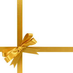 Fototapeta premium Gold gift ribbon and bow isolated on white