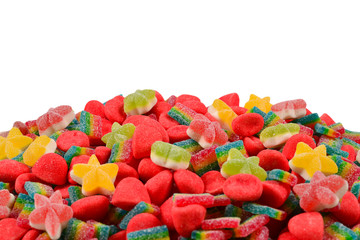 Juicy colorful jelly sweets isolated on white. Gummy candies. .