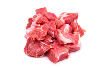 Fresh raw pork pieces isolated.