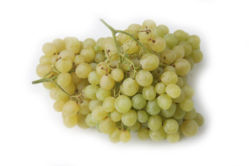Two fresh ripe green grapes isolated on white background. Healthy fruits.