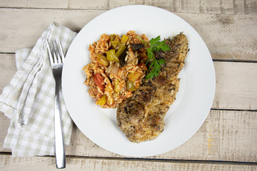 escalope de porc et riz à al ratatouille