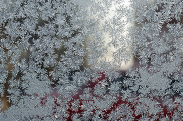 Icy flowers -glass blur of frozen window