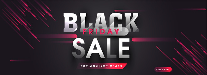 Fototapeta na wymiar Black Friday Sale with amazing deals and offers, advertising header or banner design with abstract elements.
