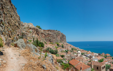 Fototapeta na wymiar Picturesque Monemvasia fortified town at Peloponnese, Greece